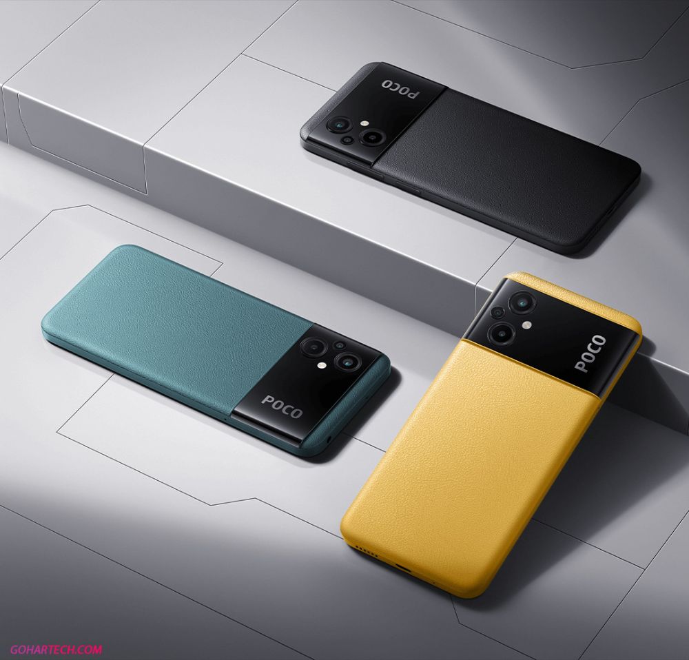 Black, green and blue color of Poco M5 phone